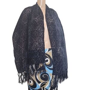 Vintage Medallion Fringe Velvet Sheer Scarf Shawl Wrap
